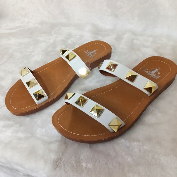 Corkys Footwear Shoes - Corkys Footwear Daiquiri White Gold Studded Slide Sandals Womens 8